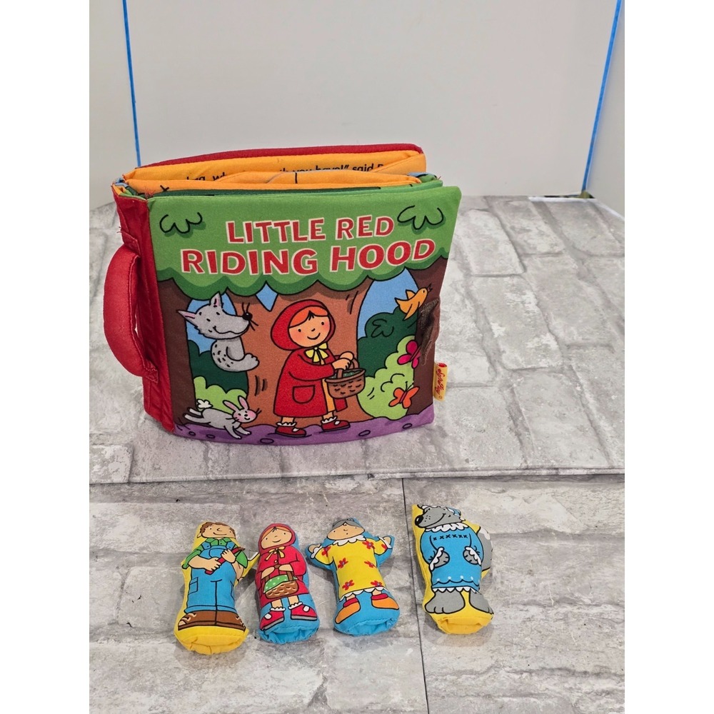 Vtg Little Red Riding Hood Soft Cloth Book Characters Wolf Gma Woodsman Flaps